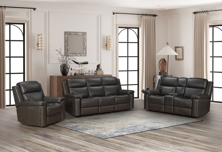 Leon Matteo Smokey Gray Leather Power Reclining Living Room Set with USB Charging