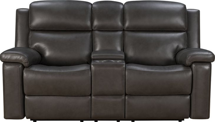 Leon Matteo Smokey Gray Leather 77" Triple Power Reclining Console Loveseat with USB Charging