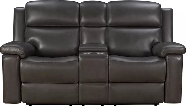 Leon Matteo Smokey Gray Leather 77" Triple Power Reclining Console Loveseat with USB Charging