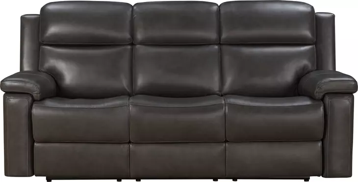 Leon Matteo Smokey Gray Leather 87" Triple Power Reclining Sofa with USB Charging and LED