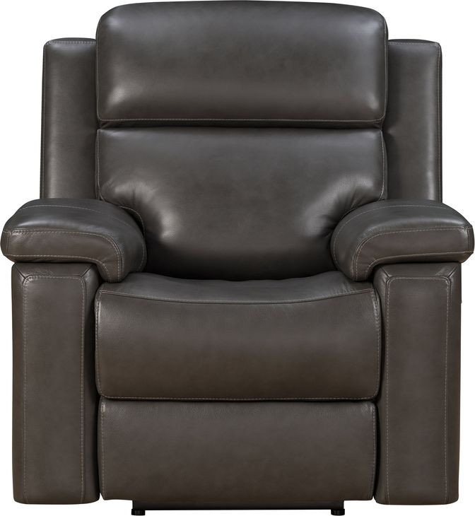 Leon Matteo Smokey Gray Leather Triple Power Recliner with USB Charging