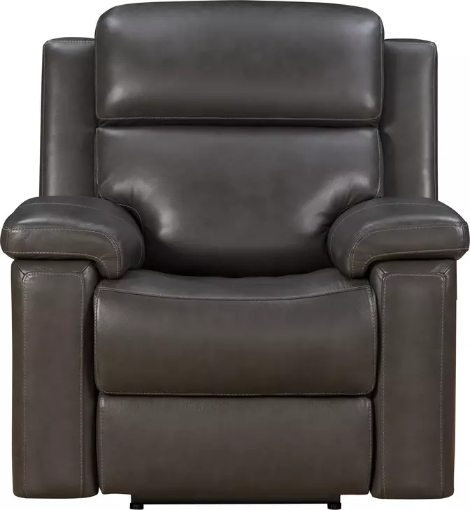 Leon Matteo Smokey Gray Leather Triple Power Recliner with USB Charging