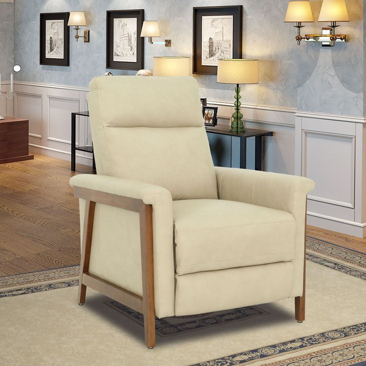Lewiston Cashmere Stone Leather Push Thru The Arms Recliner