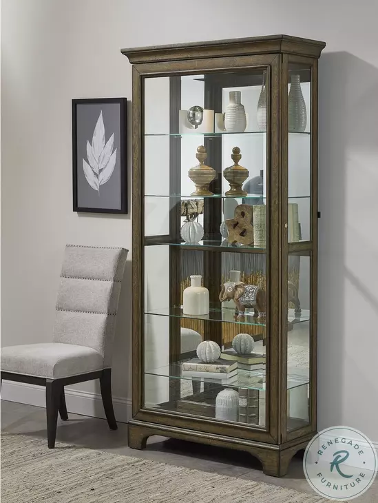 P021768 Brown Sliding Door Curio Cabinet