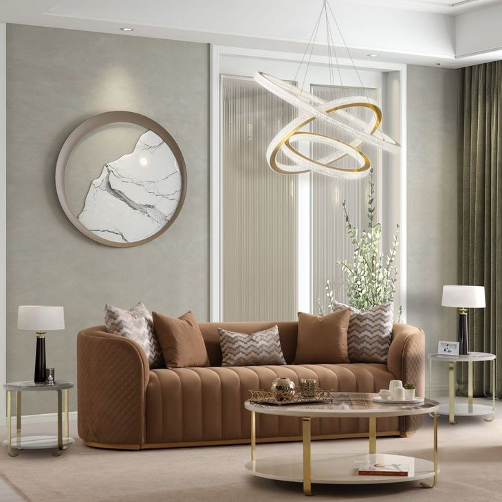 Ariana Caramel and Gold Velvet 97" Sofa