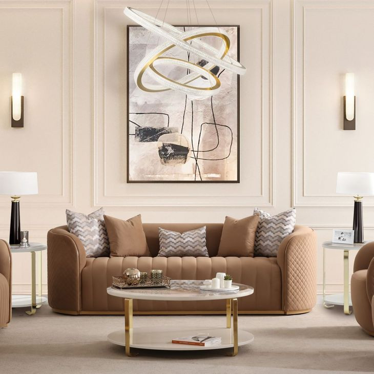 Ariana Caramel and Gold Velvet 83" Loveseat