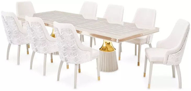 Carmela Shimmer Ivory 113" Extendable Rectangular Dining Table
