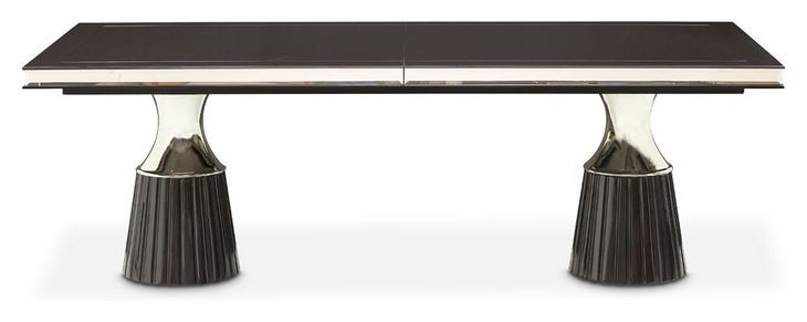 Monaco Elegance Glossy Charcoal Sand 113" Extendable Rectangular Dining Table