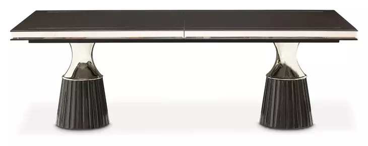 Carmela Glossy Charcoal Sand 113" Extendable Rectangular Dining Table