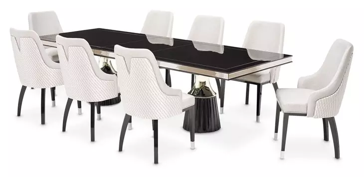 Carmela Glossy Charcoal Sand Extendable Rectangular Dining Room Set