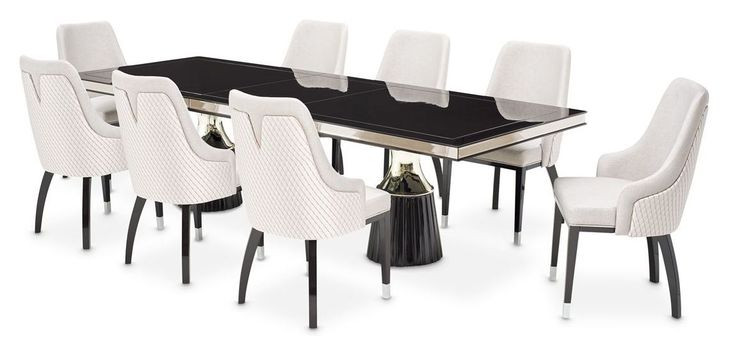 Rosemere Glossy Charcoal Sand Extendable Rectangular Dining Room Set