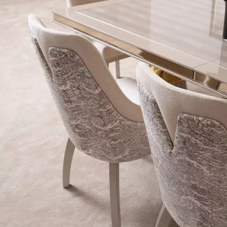 Carmela Shimmer Ivory and Almond Dining Arm Chair
