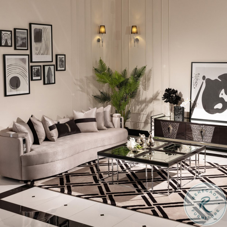 Monaco Elegance Glossy Charcoal Sand Square Cocktail Table