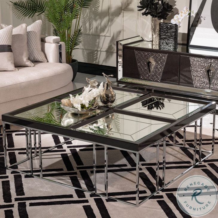 Monaco Elegance Glossy Charcoal Sand Square Cocktail Table