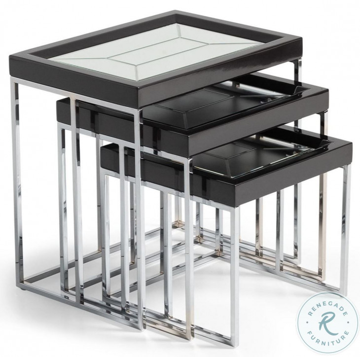 Monaco Elegance Glossy Charcoal Sand Nesting Tables Set of 3
