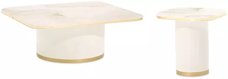 Gineverra Ivory and Gold Rectangular Occassional Table Set