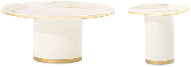 Gineverra Ivory Gold Round Occassional Table Set