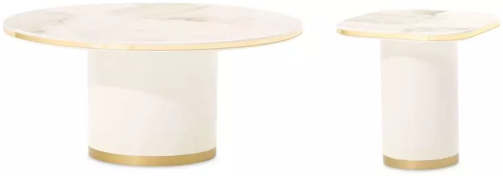 Gineverra Ivory Gold Round Occassional Table Set