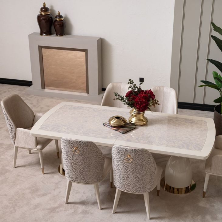 Lisbon Silken Matte Cream 113" Extendable Rectangular Dining Table