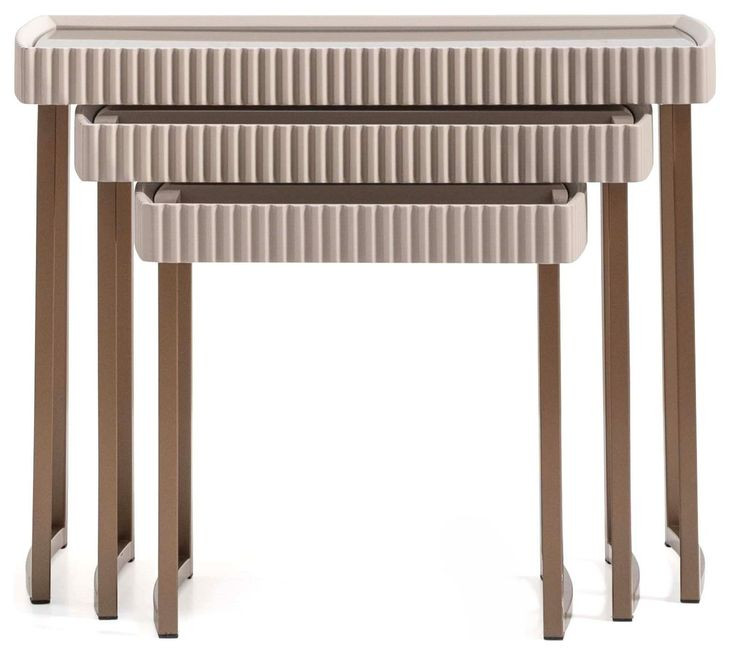 Barcelona Silken Cream and Bronze Rectangular Nesting Tables Set of 3