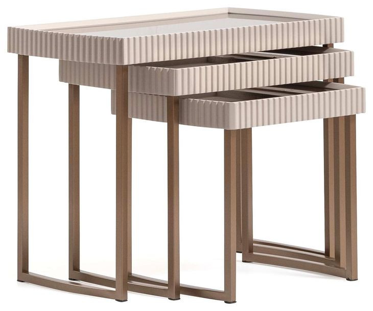 Barcelona Silken Cream and Bronze Rectangular Nesting Tables Set of 3