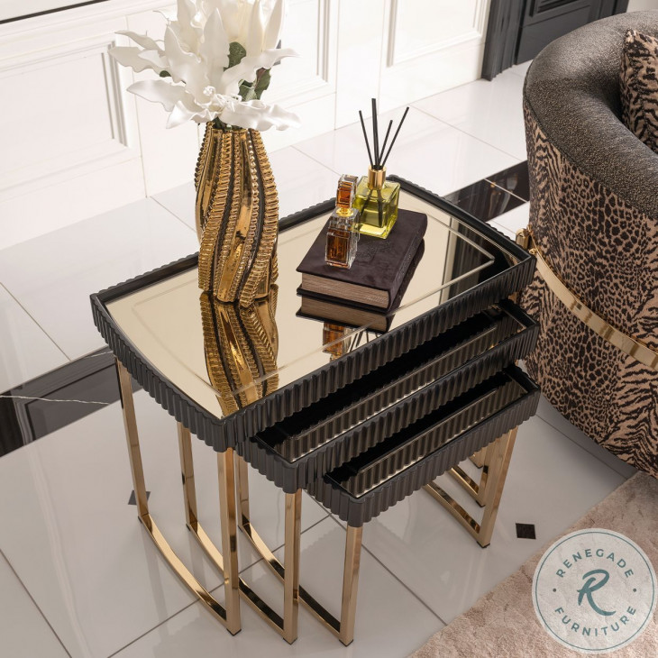 Lisbon Matte Black And Luminous Gold Nesting Tables From Aico | Coleman ...