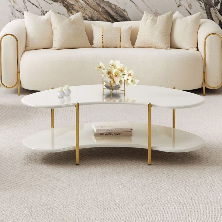 Sassani Pearl White and Gold Free Form Cocktail Table