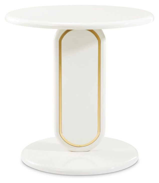 Sassani Pearl White and Gold Round End Table