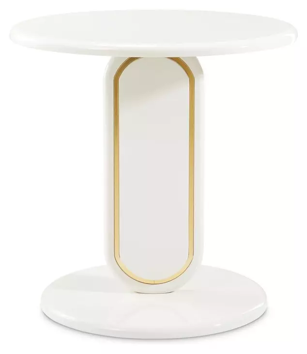 Sassani Pearl White and Gold Round End Table