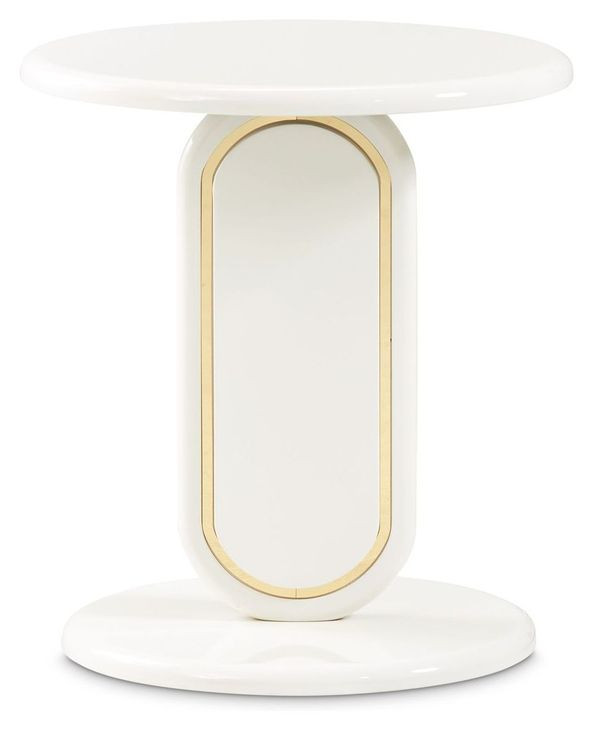 Sassani Pearl White and Gold Round Accent Table
