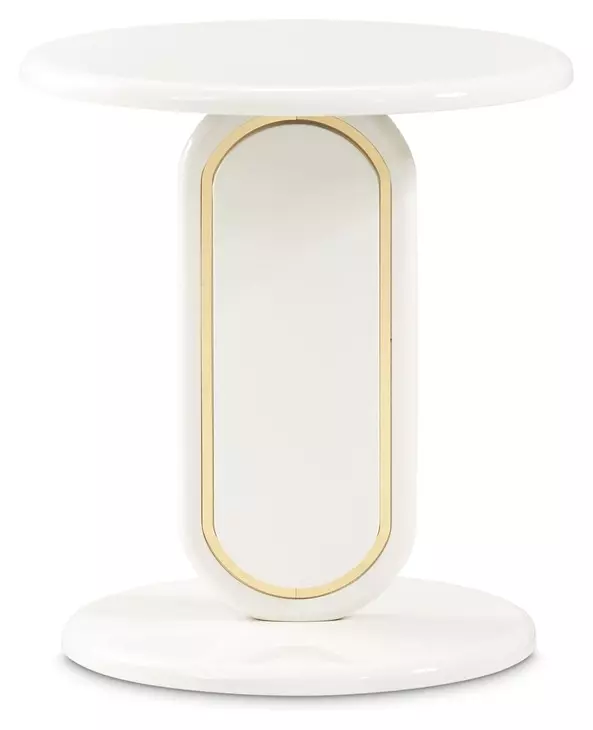 Sassani Pearl White and Gold Round Accent Table