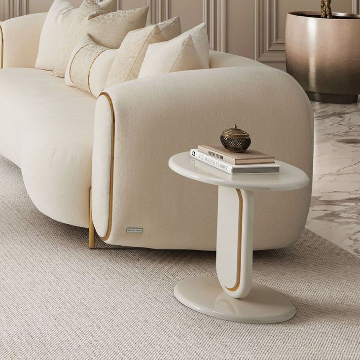 Sassani Pearl White and Gold Round Accent Table