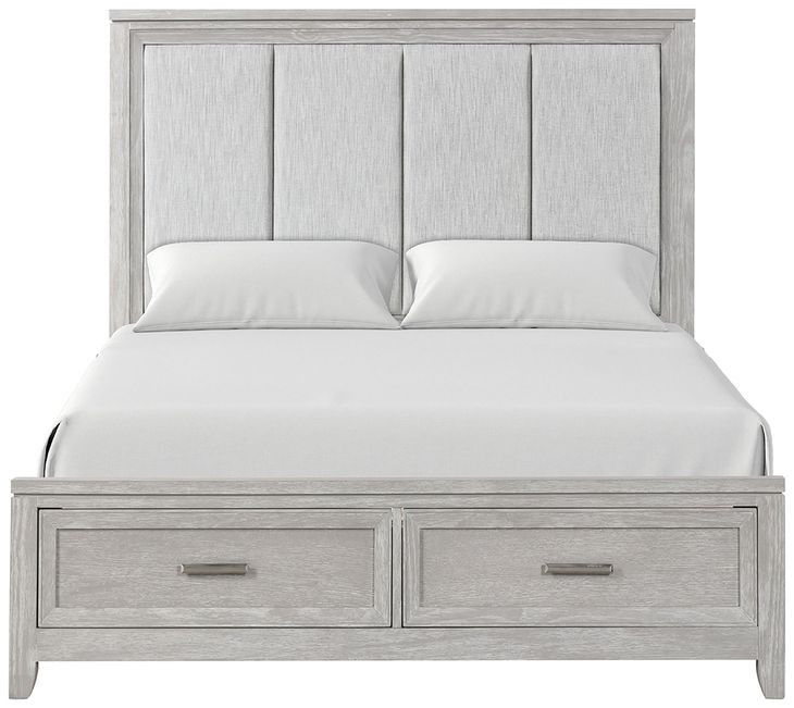 Fiona Mist Gray Queen Upholstered Storage Panel Bed