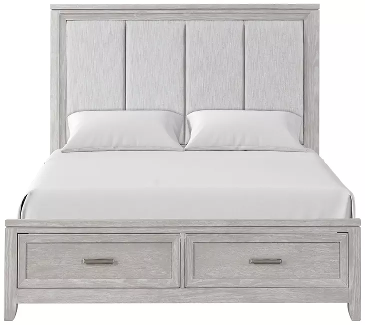 Fiona Mist Gray Queen Upholstered Storage Panel Bed