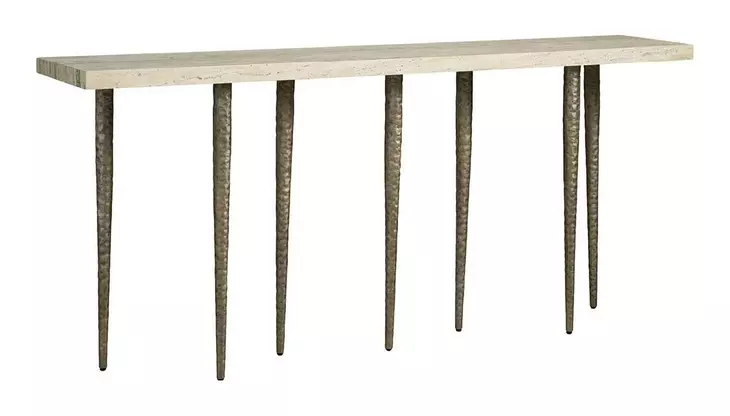Grace Beige and Nickel Rectangular Travertine Top Lowry Console Table