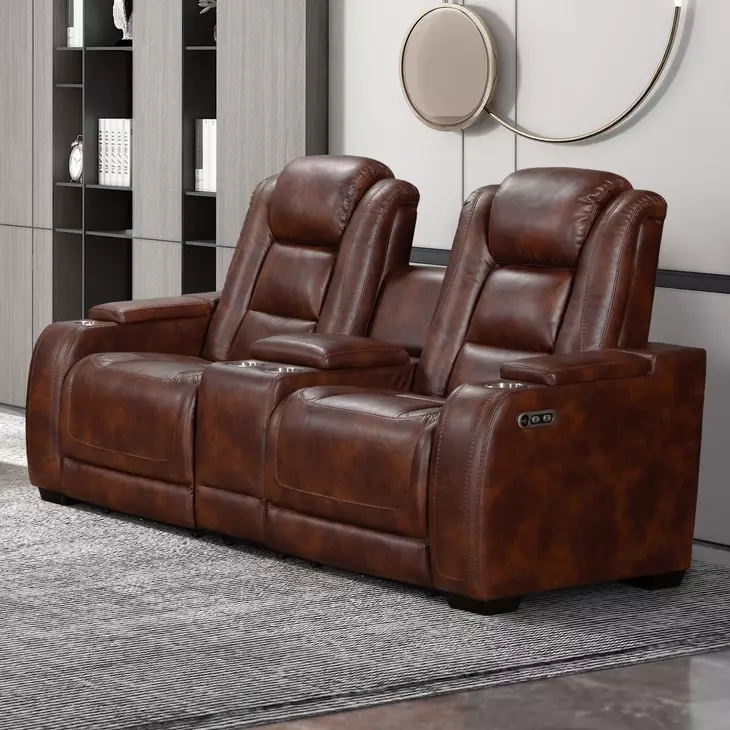 Chester Brown 74" Reclining Console Loveseat with USB Charging