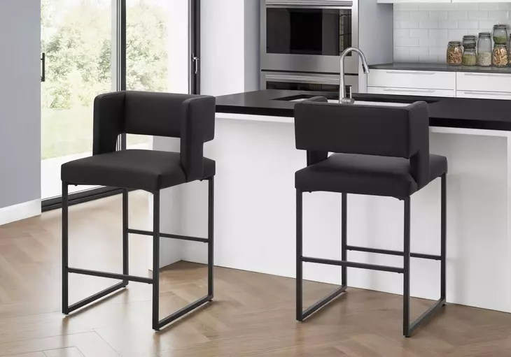 1248 Black Upholstered Bar Stool Set of 2