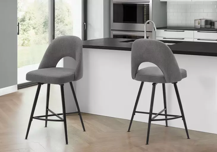 1253 Gray Upholstered Swivel Bar Stool Set of 2