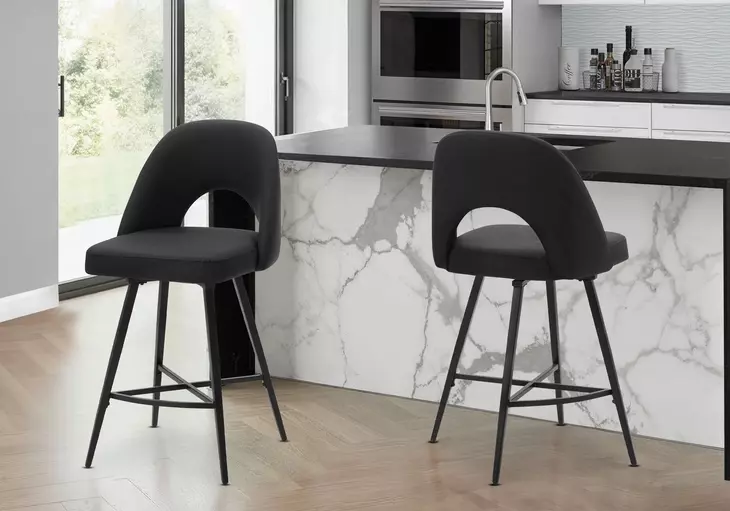 1258 Black Upholstered Swivel Bar Stool Set of 2