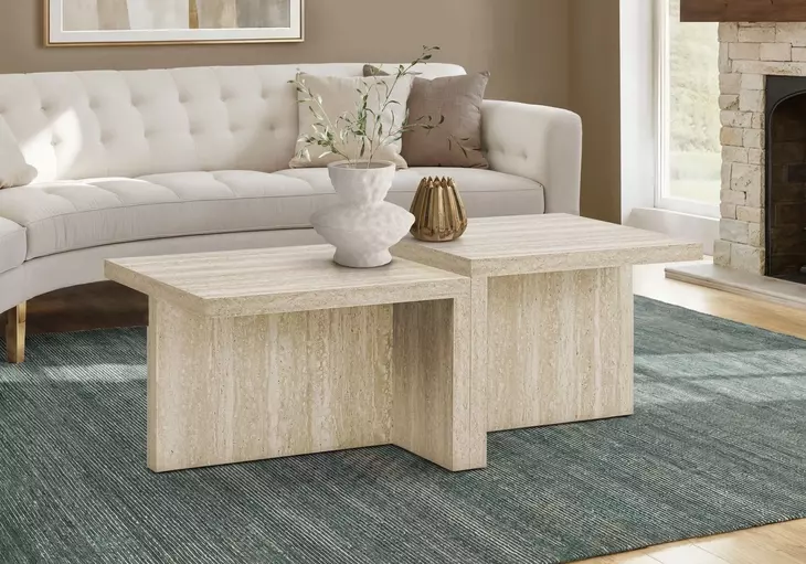 2891 Travertine Stone Rectangular Occasional Table Set