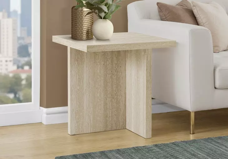 2892 Travertine Stone Square Accent Table
