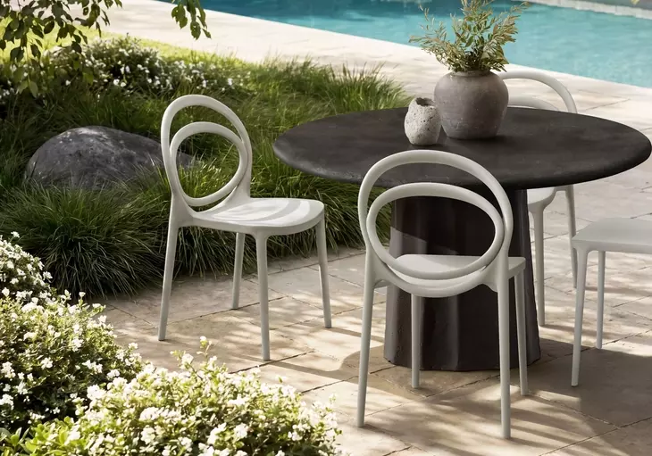 4006 Light Gray Outdoor Stacking Dining Chair Set of 4