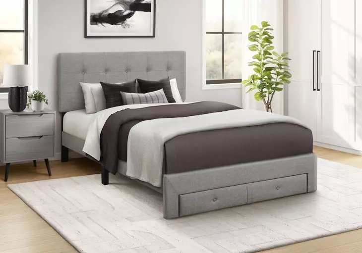 5900F Gray Full Upholstered Storage Platform Bed