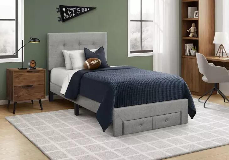 5900T Gray Twin Upholstered Storage Platform Bed