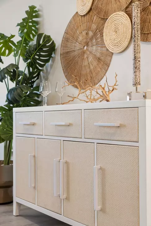 Miramar Sand and Stark White 4 Door Credenza