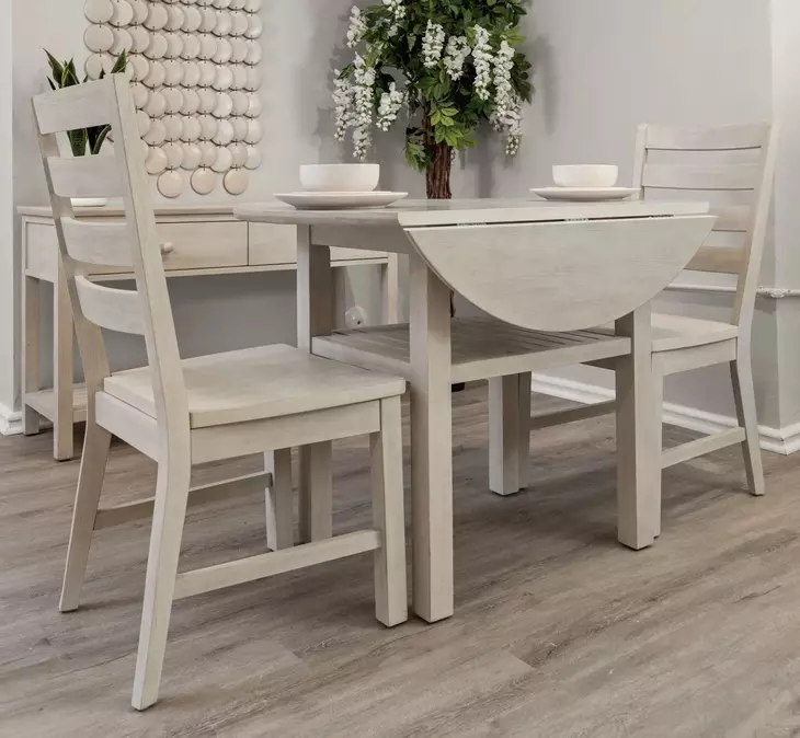 Geneva Distressed White Extendable Round Drop Leaf Dining Room Set
