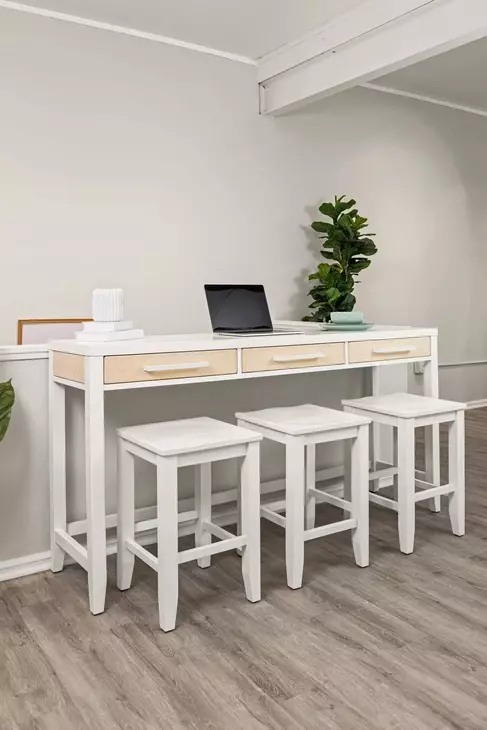 Miramar Stark White Rectangular Console Table with Stools and USB Charging