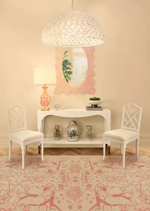 Lillian Painted Pink Scalloped Edge Mirror