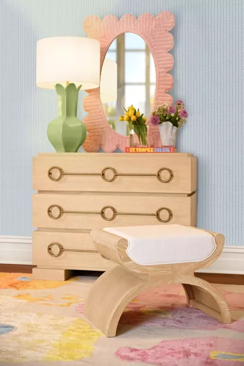 Lillian Painted Pink Scalloped Edge Mirror