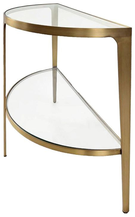 Lisa Antique Brass Glass Top Demilune Console Table